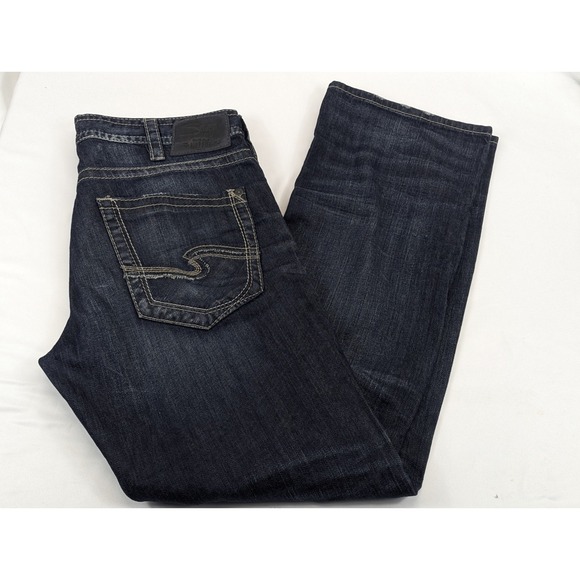 Silver Jeans Mens Zac 38x34 Straight Dark Wash Embroidery - Picture 2 of 11